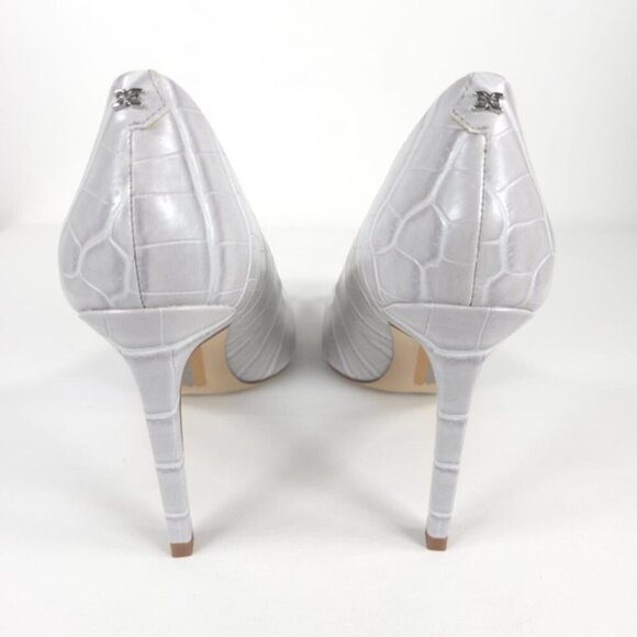 NWB SAM EDELMAN LEATHER UPPER‎ BETH GREY CROCPRT PU Pumps Stiletto Heel Sz 6M - Picture 8 of 16